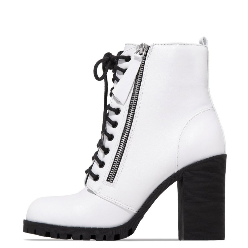 NEW๐ฅ White Ankle Booties Lug Sole Platform Lace-Up Combat Boot Chunky High Heel - Picture 4 of 5